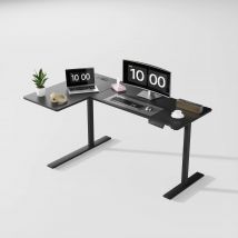 COSYHOMES-Scrivania L Shaper regolabile in altezza 160×120 cm Con prese Singolo stadio Nero