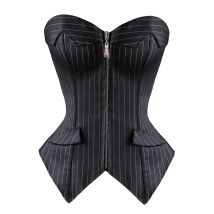 Caudatus Vollbrustkorsetts für Damen, gestreift, für Büro, Party, Übergröße, Korsetts und Bustiers, Reißverschluss, Dessous-Tops, Korsett, Schwarz