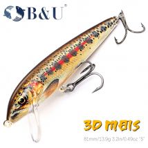 B & U 80mm Affondamento Minnow Wobbling Richiamo di Pesca Esche Artificiali Persico Spigola Luccio Trota Esca Dura Jerkbait Attrezzatura Da Pesca