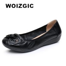 WOIZGIC Damen Damen Mutter Frau Flache Schuhe Müßiggänger Echtes Leder Slip On Sommer Runde Zehen Größe 35-43 ZBM-1108