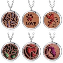 Vintage Holz Blume Fee Aroma therapie Halskette Mode ätherischen Öl Diffusor für Frauen Parfüm Medaillon einfachen Anhänger Schmuck