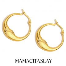 MamacitaSlay Mond-Creolen aus 18 Karat vergoldetem Edelstahl, einzigartiger wasserdichter Schmuck, Damen-Charm-Statement-Ohrringe, Geschenk