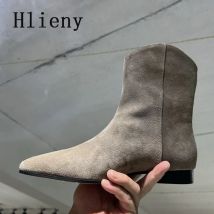 Hlieny Herbst Winter Spitz Stiefeletten Frauen Mode Wildleder Leder Designer Niedrigen Ferse Moderne Botas Schuhe Zapatos De Mujer