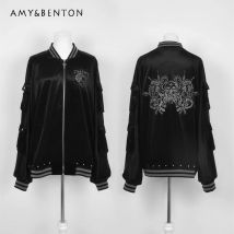 Japanische Mine Serie Samt Spleißen Baseball Jacke Frauen Punk Stil Retro Subkultur Stickerei Übergroßen Zipper Jacken Goth
