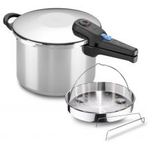 Alza Omega - Olla a Express Rápida + Cestillo, Acero Inoxidable 18/10, Apta Para Todo Tipo de Cocinas, Inducción, Asas de Baquelita