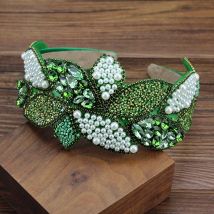 Handgemachte Braut Haarschmuck hellgrün Kristall Barock Haar bänder Perlen Blatt Stirnbänder Boho Diademe für Frauen Hochzeits feier