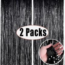 2er-Pack 1 x 2 m schwarzer Party-Hintergrund, metallische Folie, Fransen-Lametta-Vorhang, Geburtstag, Hochzeit, Bachelorette, Jahrestag, Dekoration für Erwachsene