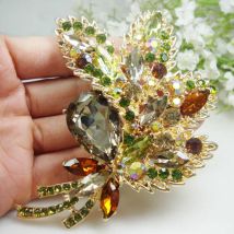 Neue Design Frau Vintage Braun Strass Kristall Blume Blatt Anhänger Brosche Pin Mode Schmuck Luxuriöse Hochzeit Geschenk