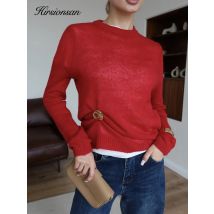 Hirsionsan Eleganter Pullover für Damen, 2022, lässige Mode, lockere Damen-Pullover und Pullover, hohler Bonbonfarben-Pullover, Sueter Mujer
