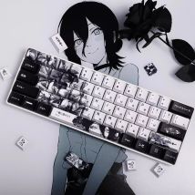White Black Anime Theme Keycaps Set Customized PBT Sublimation Cherry Profile Keyboard Caps for Mechanical Keyboard Accessories