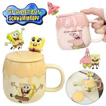 SpongeBob kubki ceramiczne kreskówka biurowy kubek na wodę filiżanka kawy herbata mleczna filiżanki z łyżeczka w pokrywce kuchnia płatki owsiane kubek na śniadanie