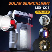 Hochleistungs-LED-Solarleuchte, wiederaufladbar, Camping-Arbeitsleuchte, tragbar, rote und blaue Alarm-Taschenlampe, 4-Beleuchtungsmodi, Lampe für den Außenbereich, Patrouille