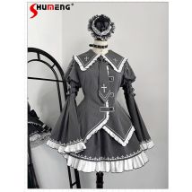 Japanische Subkultur Gothic Lolita Rock Set bestickt Revers Horn Ärmel Top hohe Taille A-Linie Rock zweiteilige Set Frauen Frühling