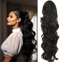 Synthetische 28-Zoll-Faser Krallen clip gewellte Pferdes chwanz verlängerung Clip-In Haar Perücke für Frauen lange hitze beständige Pferdes chwanz Kunst haar