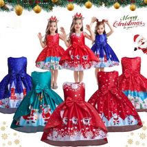 Rote Weihnachten Mädchen Party Kleider Weihnachtsmann Elch Karneval Kostüm Schlitten Schneeflocke Schneemann Hochzeitskleid Weihnachten Geburtstag Kinder Kleidung