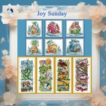 Joy Sunday Vorgedrucktes Kreuzstich-Set, einfaches Muster, Aida-gestempeltes Stoff-Stickset – vier Jahreszeiten im Wald + Hütte