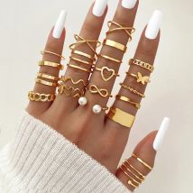 Modyle Boho Gold Farbe Herz Ringe Set Für Frauen Vintage Geometrische Kreuz Perle Schmetterling Finger Ringe Weibliche Trendy Schmuck Geschenk