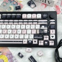 Black Pink Keycap Cherry MOA Profile Dream Weaving Theme Cute Rococo Style PBT Keycaps Exquisite Lace Bow Element Keyboard Caps