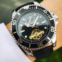 AOKULASIC Business Mechanical Watch for Men Luminous Hands Leather Strap Classic Tourbillon Automatic Watches Top Brand Gifts