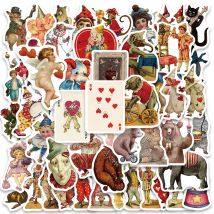 50PCS Vintage Circus Acrobatic Troupe Cartoon Stickers Decals Phone Laptop Guitar Bottle Luggage Book Children Gift Sticker