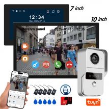 Timbre inteligente Tuya con cámara de 1080P, videoportero para el hogar, Wifi, 2 cables, sistema de videoportero inalámbrico de 7/10 pulgadas, desbloqueo NFC 5 en 1