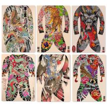 Vintage Matte kraft Paper Print Painting Antique Artworks Ukiyo-e Full Back Tattoo Design Poster Wall Art Home Decoration A1