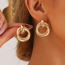 Double Layer Round Circle Dangle Earrings for Women Vintage Simple Golden Metal Drop Earrings Geometry Jewelry Gifts