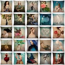 Neue Elegante Dame Schöne Mädchen Shakespeare Stil Ölgemälde Mond Musik Märchen Blume Vogel Kissen Abdeckung Kissen Fall