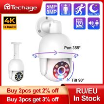 Techage-cámara de seguridad POE IP de 8MP, 5MP y 4MP, videocámara domo PTZ 4K para exteriores, Audio bidireccional de detección humana por Ia, tarjeta TF XMEye