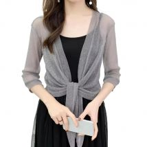 Funkelnde Damen-Strickjacke mit Schnürung, Sommer, durchsichtig, leicht, lockere Bluse, halbe Ärmel, Strandmode, lässige Glitzerjacke