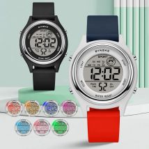 SYNOKE Bunte Kinderuhren mit sieben Lichtern, Sportstudenten, Digitaluhr für Kinder, wasserdichte elektronische Uhr, stoßfest