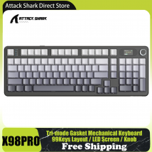 ATTACK SHARK X98PRO Tastiera meccanica con guarnizione tri-modale con schermo TFT e manopola, layout 99 tasti, schiume a 5 strati, hot-swap, RGB