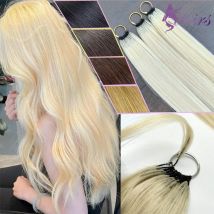 ADEIRS Feder-Haarverlängerungen, glatt, natürliches Echthaar, Microring-Haarverlängerungen, 0,8 g/Strähne, Braunblond, 613-Farbe