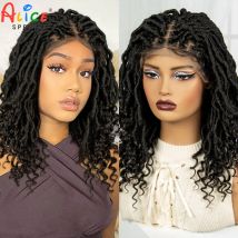 Synthetic Dreadlock Braided Wig Lace Front Goddes Locs Braids Wigs with Curly Ends Faux Locs Braided Lace Wig For Black Women
