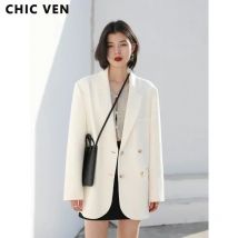 CHIC VEN 2021 Mode frauen Blazer Büro Dame Langarm Zweireiher Mid-länge Casual Mantel Damen