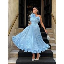 Galarity Elegant Pleated Party Dress One Shoulder Midi Prom Dresses Flowy A-Line Formal Occasion Dress For Women Customized