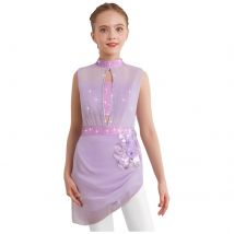 Girls Applique Figure Skating Dress Rhinestone Gymnastics Leotard Dress Mesh Splice Ballet Lyrical Competition Dance Costumes