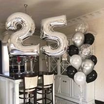 13 Stück große 40-Zoll-Luftballons mit Zahl 25 Silber, Konfetti-Set zum 25. Geburtstag, Party-Dekoration, Jahrestag, Babyparty-Dekoration, Globos