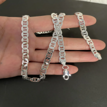 PABEYN Halskette aus 925er-Sterlingsilber, 6 mm seitliche Z-förmige Halskette, Armband, Herren- und Damenschmuck, Geschenk 45–60 cm
