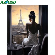 AZQSD Diamant Malerei Frau Porträt Stickerei Stadt Turm Landschaft Handgemachte Bild Von Strass Geschenk Handarbeiten