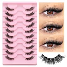 GROINNEYA Halbe künstliche Wimpern, halbe Wimpern, weiche, natürliche Katzenaugenwimpern, natürlicher Look, unsichtbares Band, flauschige Wimpern