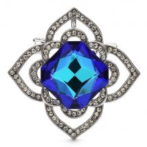 Wuli&baby Blue Crystal Flower Brooches Pins Elegant Charming Rose-flower Brooch For Women's Clothes Backpack Gifts