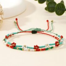 2 teile/satz böhmischen Stil rot, grün, weiß Weihnachts farbe Blume Reis Perle verstellbare Armband Set für Weihnachts geschenk geben
