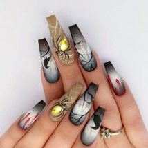 24 stücke lange Sarg presse auf Nägeln Farbverlauf schwarz Spinnennetz Bluttropfen Designs Horror Halloween falsche Nägel tragbare gefälschte Nagel