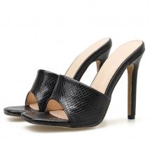 Weiß Schwarz Krokodil Muster Sexy Frauen Hausschuhe Sommer Offene spitze Dünne High Heels Slip Auf Damen Party Kleid Schuhe Sandalen 35-42