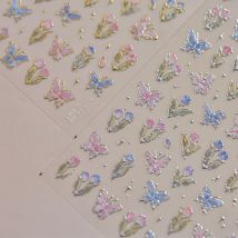 Blütenblatt Sterne Tulpe Blume verträumter Schmetterling lila zarte Blumen Illusion schicke Nail Art Aufkleber Relief selbstklebende Maniküre Aufkleber