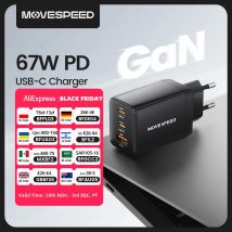 MOVESPEED 67W Caricatore USB-C Ricarica rapida 65W PD Tipo C PPS GaN Adattatore per caricabatterie per iPhone 16 Pro MacBook Air Samsung S24 Huawei