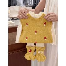 Kids Baby Girl Autumn 2PCS Clothes Set Solid Ruffle Undershirt Cartoon Jacquard Knitted Vest Outfit Infant Girl Spliced Leggings