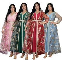 Frauen eid muslimischen Kleider drucken Ramadan Pailletten Marokko wunderschöne Party kleid Kaftan arabische Vestidos locker sitzen Abayas Jalabiya