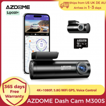 AZDOME M300S 4K Dash Cam anteriore e posteriore, telecamera da cruscotto GPS WiFi 5.8G per auto, scheda SD da 64 GB gratuita, controllo vocale, visione notturna WDR